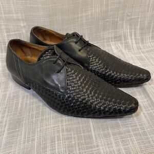 Ben Sherman Black Woven Leather Oxford Mens 10 Lace Up Rubber Sole Shoes